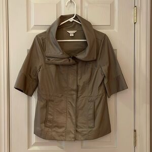 Christoper & Banks Khaki Jacket size Small zip front with snaps and cinch waist